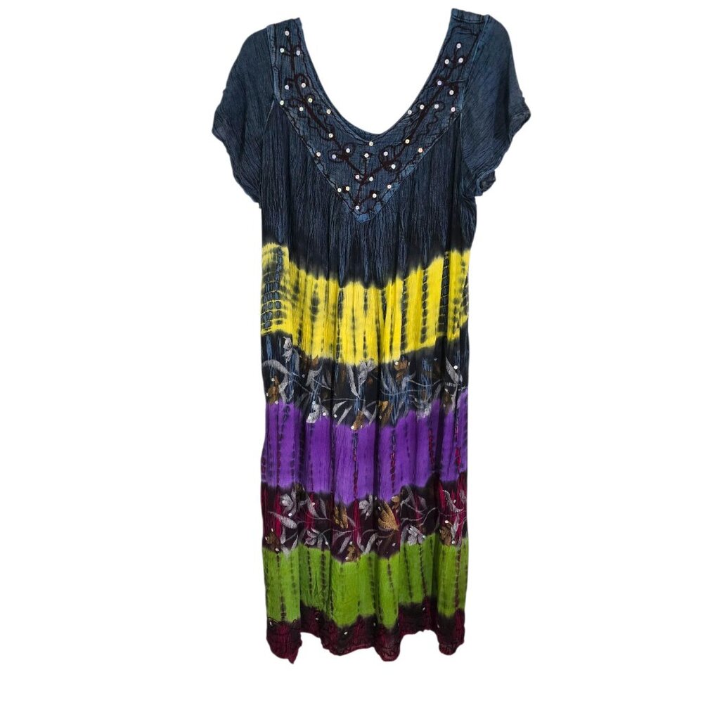 Riviera Sun Women's Multicolor Tie‎ Dye Short Sleeve Dress Sequins Free Plus NWT